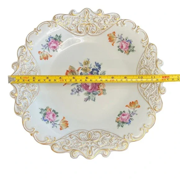JLMenau Graf Von Henneberg Porcelain Floral Serving Plate Hand Enameled Germany - Picture 4 of 6